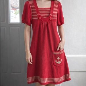 Nanette Lepore Red Midi Dress with Pink Stripes